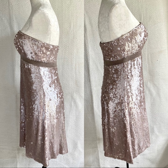 Badgley Mischka M Silk Sequin Strapless Dress Pink - Picture 6 of 8